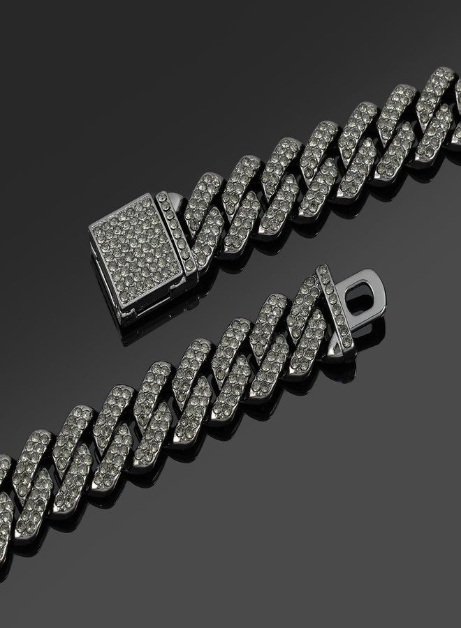 JUNVirtuous 2 Pieces Cuban Link Chain and Bracelet - Iced Out Miami Cuban Hip Hop Jewelry (Black, 8" and 20" Chain) - Image 4